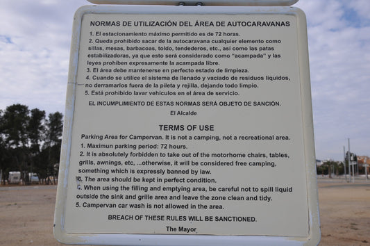 Rules for Parking at Spanish motorhome Aire