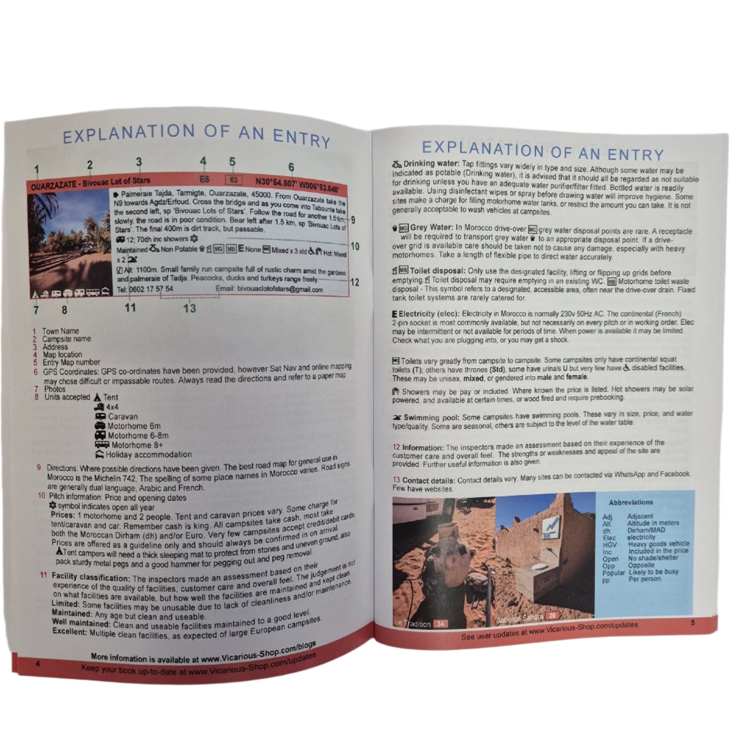 Camping Morocco how to read a campsite entry