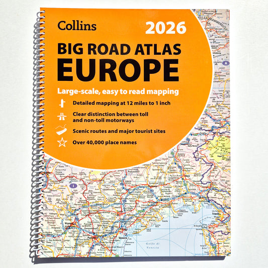 Collins Big Road Atlas Europe 2026 front cover spiral bound ISBN 9780008716462