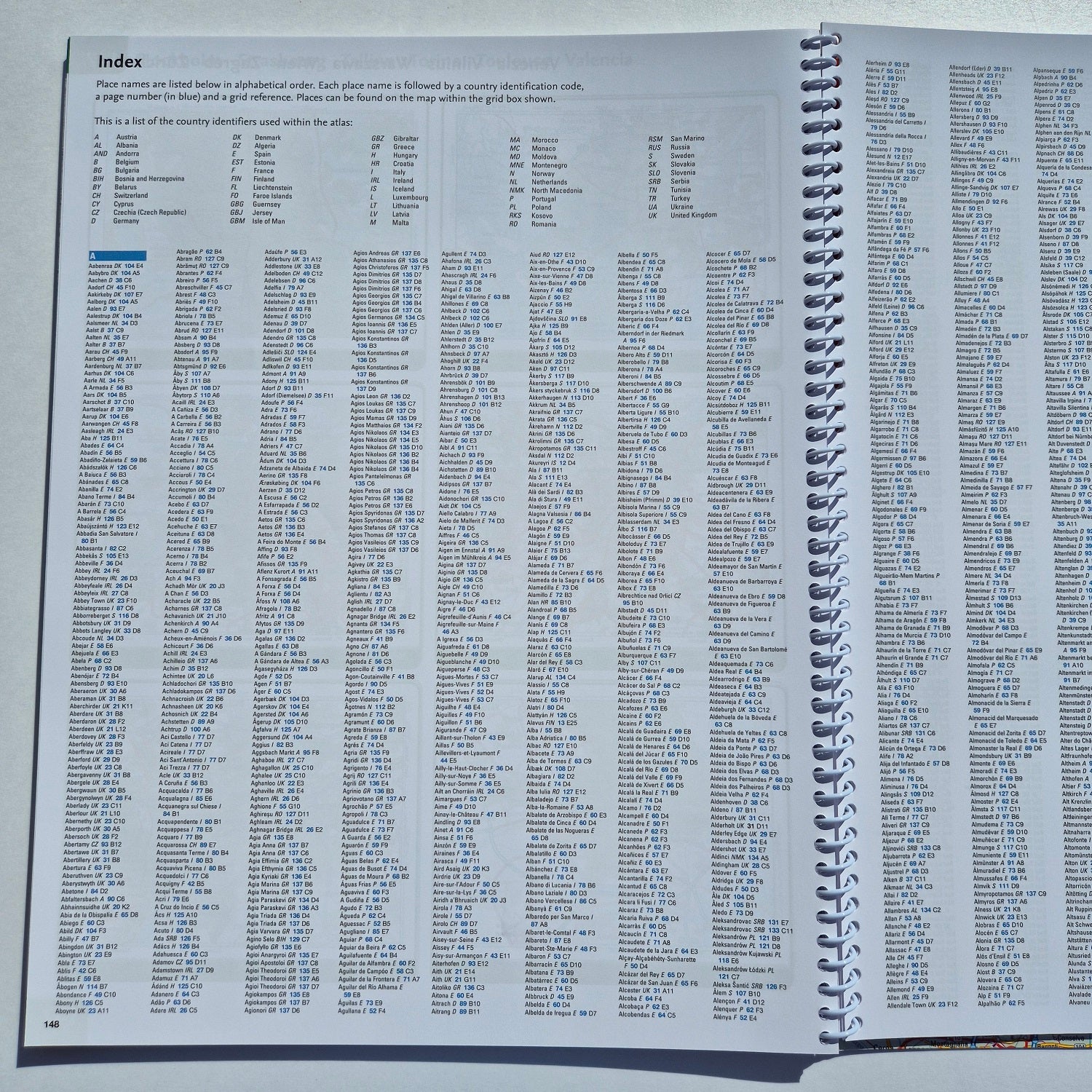 Collins Big Road Atlas Europe 2026 Index pages 9780008716462