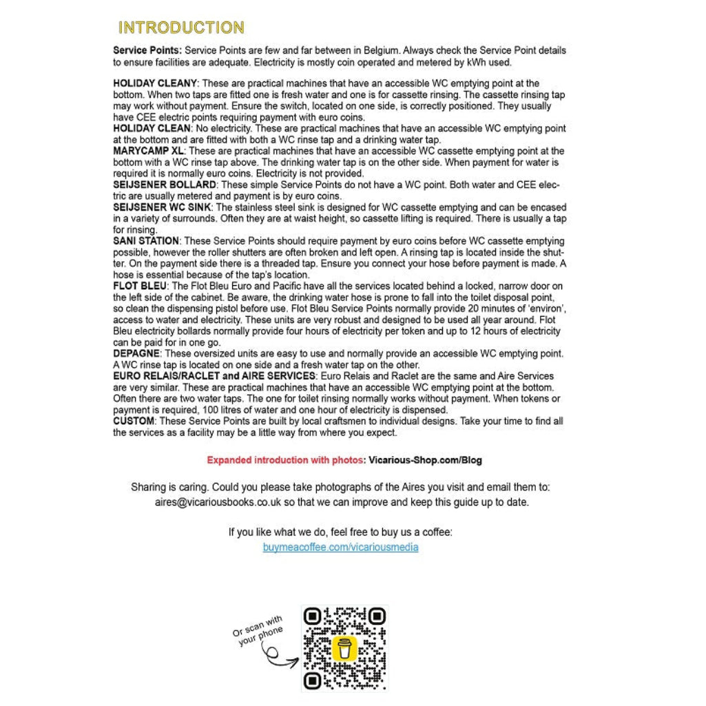 Motorhome Service points Belgium and Luxembourg All the Aires Belgium and Luxembourg IBSN:9781910664230 Vicarious Books Media