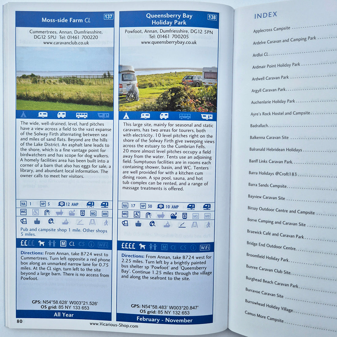 Sea View Camping Scotland, Highlands and Islands 2023 vicarious books media 9781910664216 campsite entry preview and index