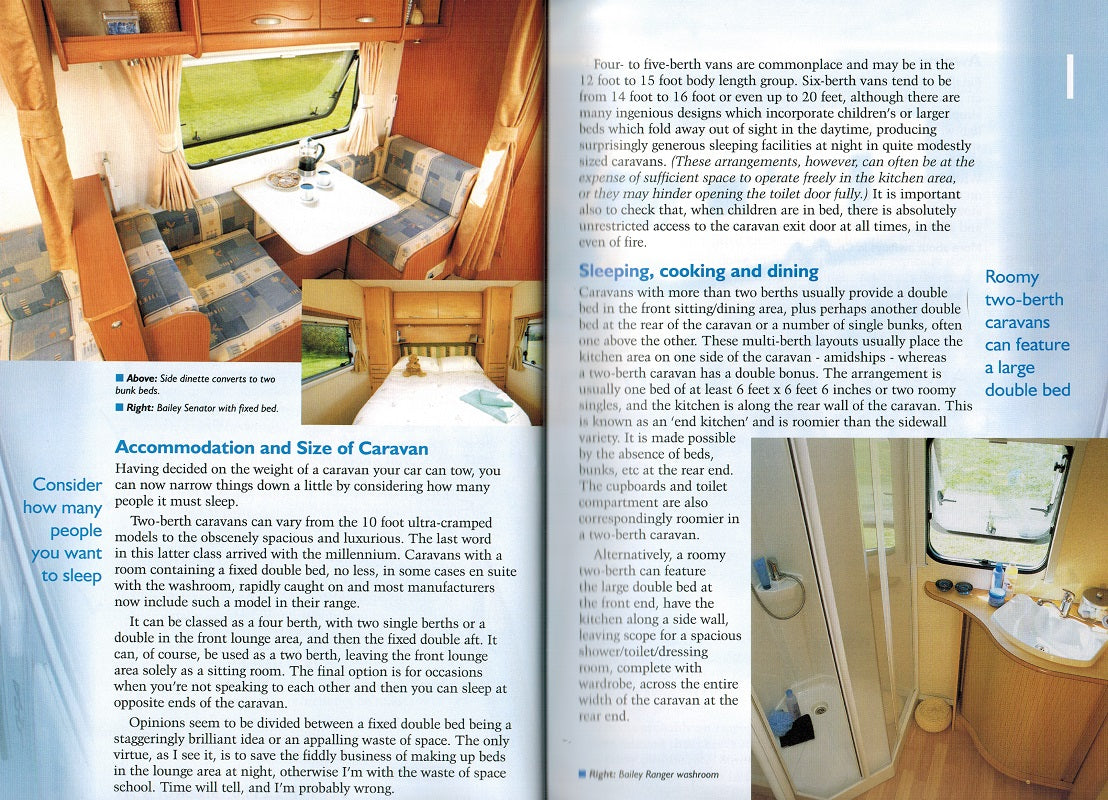 The Caravan and Motorhome Handbook 9780954069230 John Marchmont accommodation and size of caravan