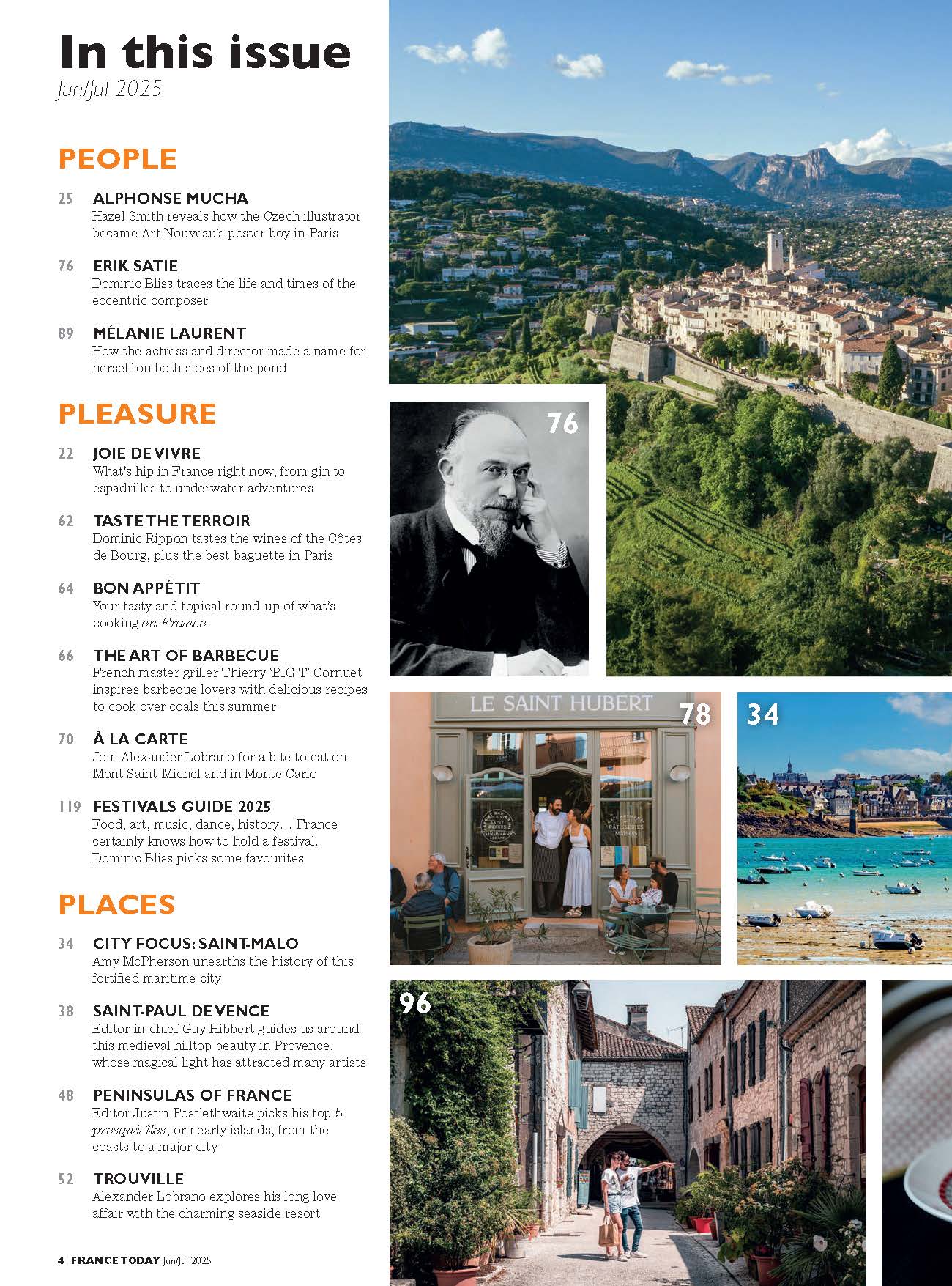 Magazine layout with images of a cityscape, a person, and scenic views on a white background.