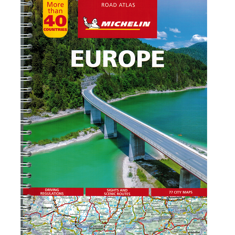 Europe spiralbound michelin atlas 2023 front cover 9782067173682 vicarious media books