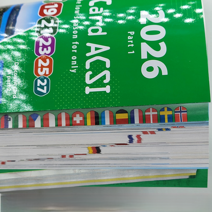 2026 ACSI card part one book showing the county sections in Europe and mini atlas behind