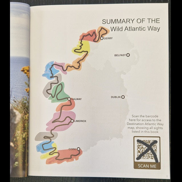 Destination Atlantic Way – The Ultimate guidebook for Irelands Wild Atlantic Way map summary ISBN 9781739848446