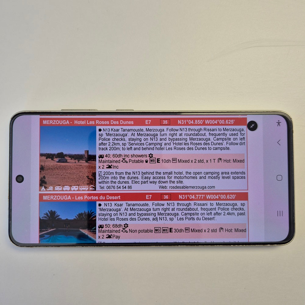 Camping Morocco Digital PDF Campsites page on phone
