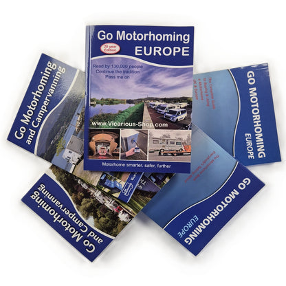 Book cover of all of the editions of 'Go Motorhoming Europe' over the past 20 years