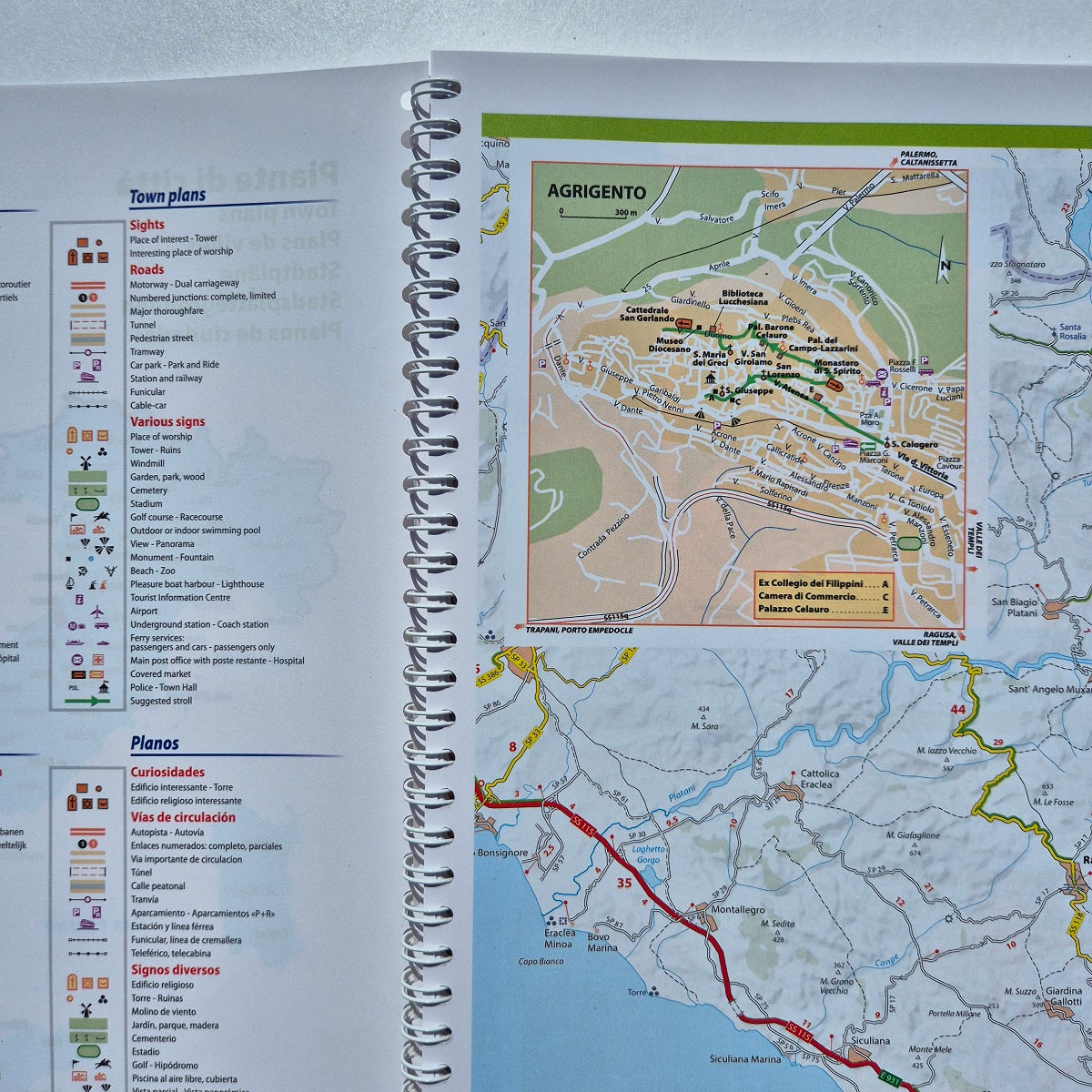 City map of Agrigento Italy with key of symbols in English