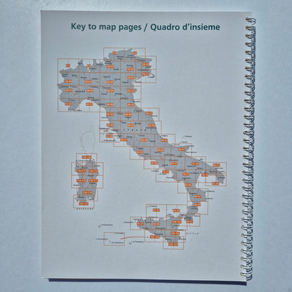 Overview map of Italy showing the page numbers in the atlas