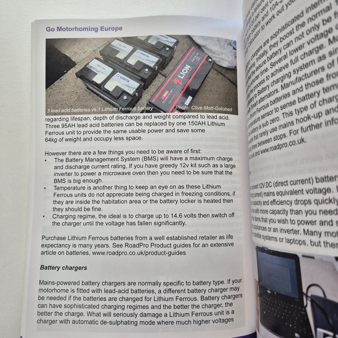 Page explaining leisure batteries lead and Lithium 