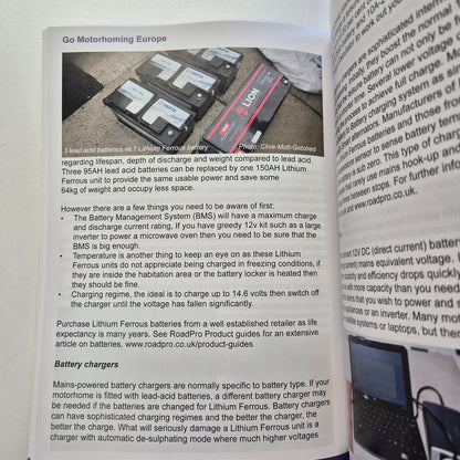 Page explaining leisure batteries lead and Lithium 