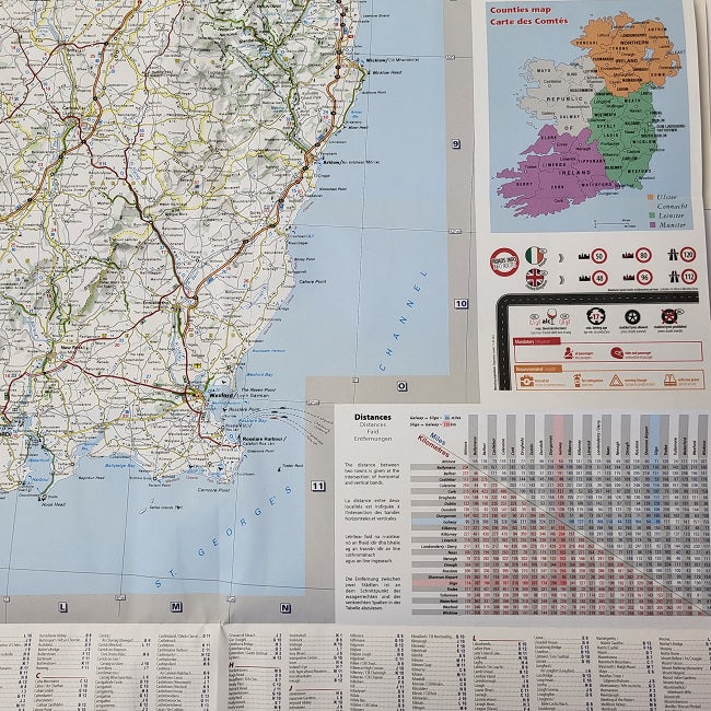 Michelin Ireland 712 sheet map driving distances and counties of Ireland