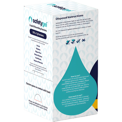 SafetyGel Super Absorbent Fast-Acting Sachets - 1.2 Litre Absorption Box of 100