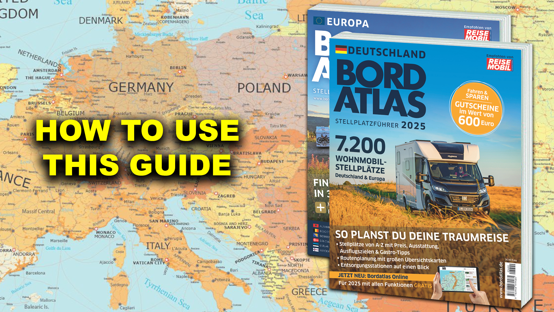 Load video: Reise Mobil Bord Atlas 2025 Stellplatze Aires in Germany video explaination how to by vicarious books media