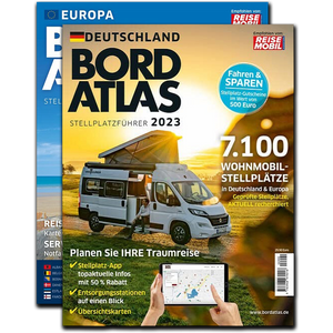 Reise Mobil Bord Atlas 2023 German Stellplatze Guide motorhome stopover europe front cover