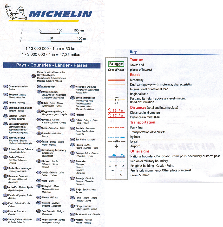Michelin 705 Europe Sheet Map key 9782067170117